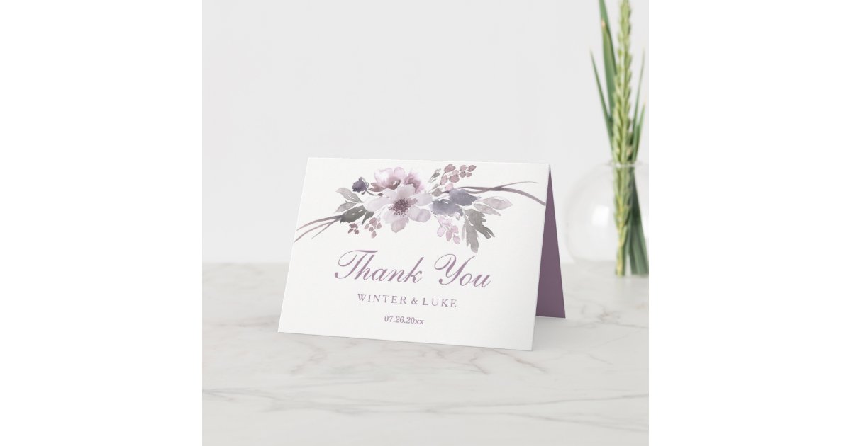 Elegant Purple Winter Floral Wedding Thank You Card | Zazzle