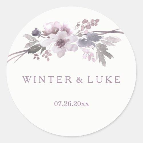 Elegant Purple Winter Gray Wedding Favor Sticker