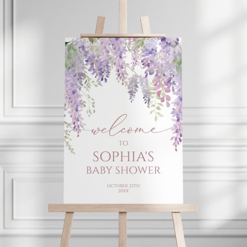 Elegant Purple Wisteria Baby Shower Welcome Poster