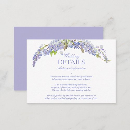 Elegant Purple Wisteria Classic Script Details Enclosure Card