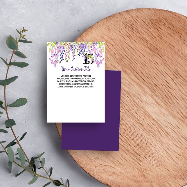 Elegant Purple Wisteria Custom Title Quinceanera Enclosure Card (Custom Enclosure Card from my Purple Wisteria Quinceanera Collection
)