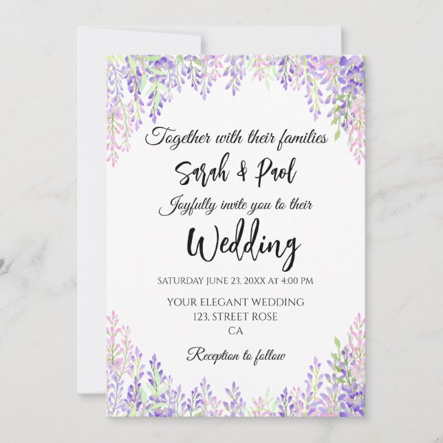 Elegant purple wisteria flower Wedding  Invitation (Front)