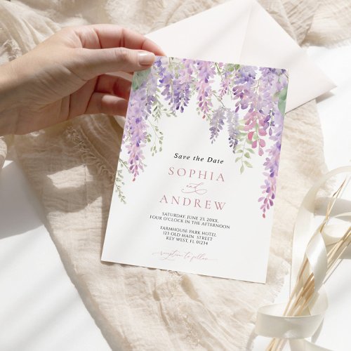 Elegant Purple Wisteria Flowers SAVE the DATE Invitation