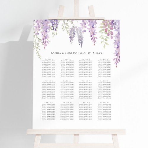 Elegant Purple Wisteria Flowers  Seating Charts Foam Board