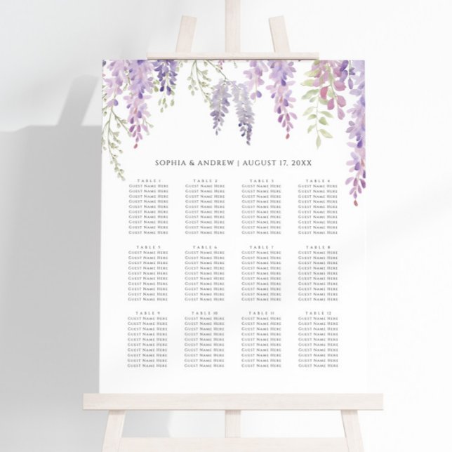 Elegant Purple Wisteria Flowers  Seating Charts Foam Board (Creator Uploaded)