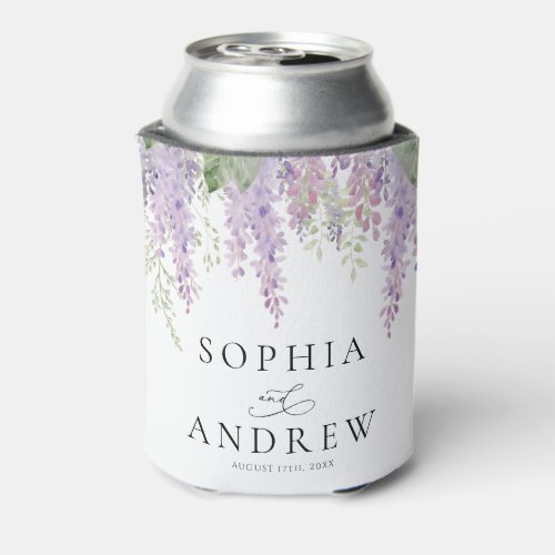 Elegant Purple Wisteria Flowers  Wedding Can Cooler