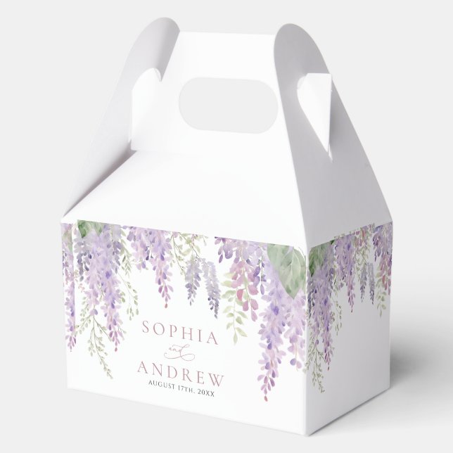 Elegant Purple Wisteria Flowers Wedding Favor Boxes (Front)