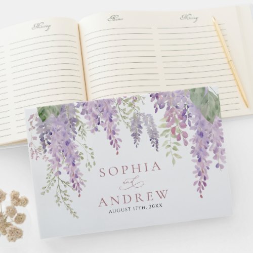 Elegant Purple Wisteria Flowers  Wedding Guest Book