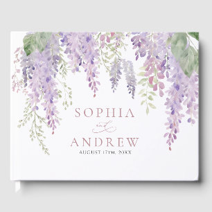Elegant Purple Wisteria Flowers Wedding Guest Book