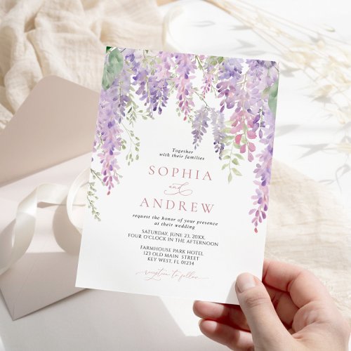 Elegant Purple Wisteria Flowers Wedding  Invitation