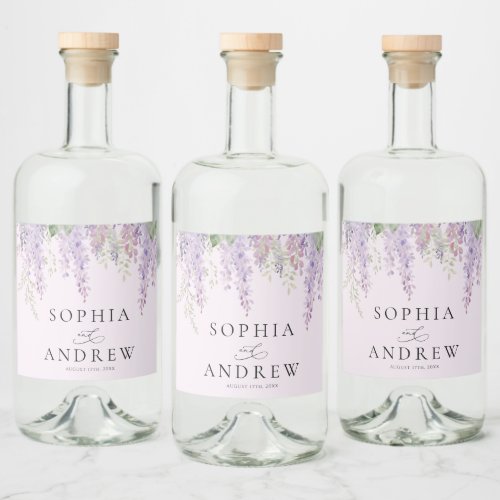 Elegant Purple Wisteria Flowers Wedding Liquor Bottle Label