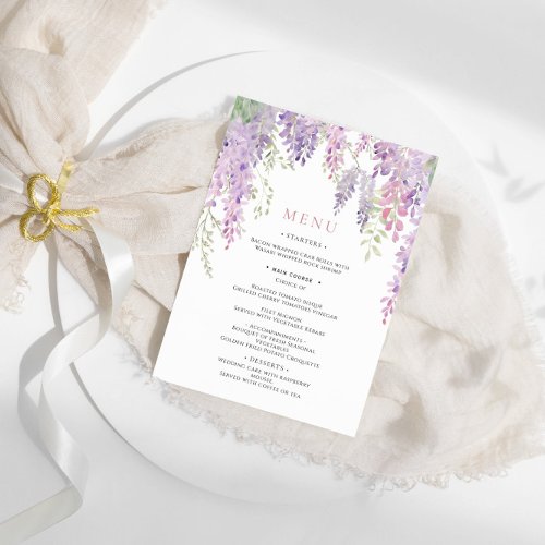 Elegant Purple Wisteria Flowers  Wedding Menu