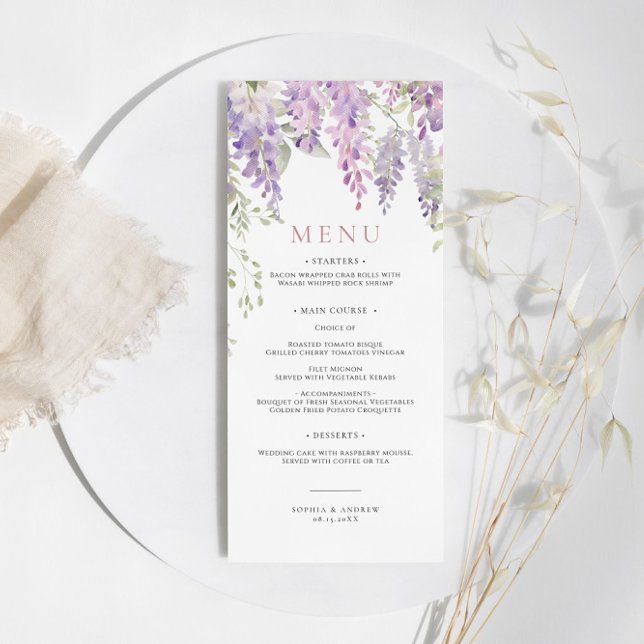 Elegant Purple Wisteria Flowers  Wedding Menu (Creator Uploaded)