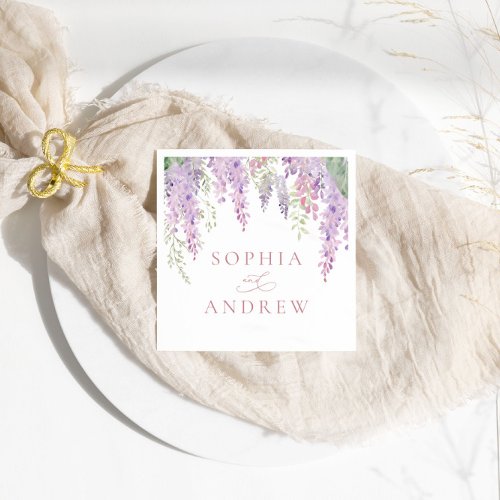 Elegant Purple Wisteria Flowers  Wedding Napkins