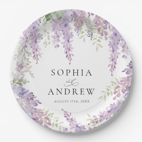 Elegant Purple Wisteria Flowers  Wedding Paper Plates