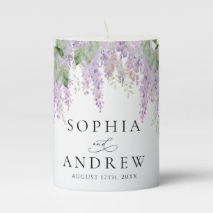 Elegant Purple Wisteria Flowers Wedding Pillar Candle
