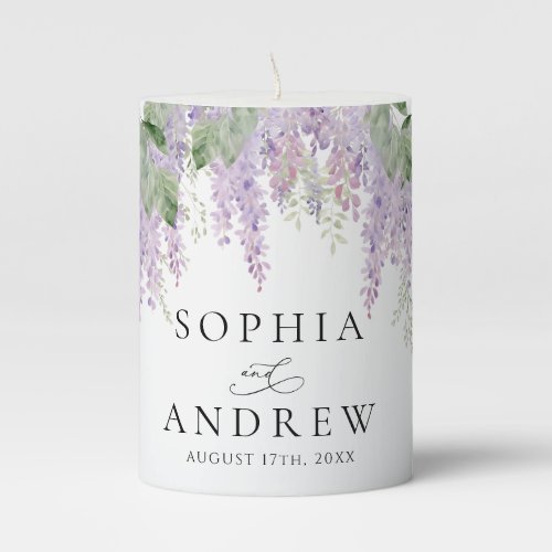 Elegant Purple Wisteria Flowers  Wedding Pillar Candle