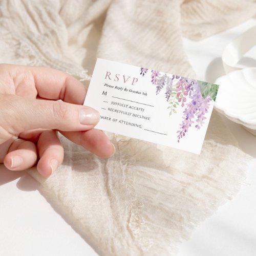 Elegant Purple Wisteria Flowers Wedding RSVP Card