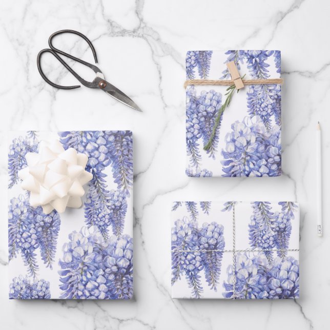 Elegant Purple Wisteria Flowers Wrapping Paper Sheets (Front)