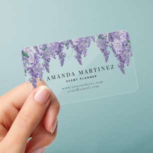 Elegant Purple Wisteria Watercolor Clear Business Cards