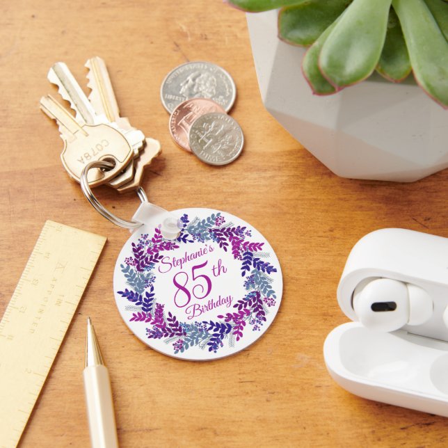 Elegant Purple Wreath 85th Birthday Keychain (Desk)