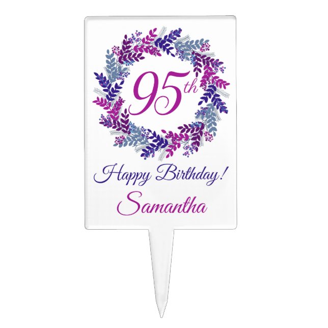 Elegant Purple Wreath 95th Birthday Cake Topper (Front)