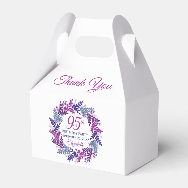 Elegant Purple Wreath 95th Birthday Party Favor Boxes (Front Side)