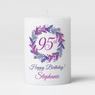Elegant Purple Wreath 95th Birthday Pillar Candle