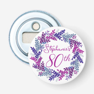 Elegant Purple Wreath Monogram 80th Birthday Party Bottle Opener