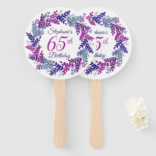 Elegant Purple Wreath Pink 65th Birthday Hand Fan