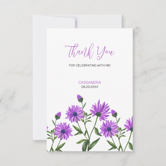 Elegant Purple Xeranthemum Floral Thank You Card (Front)