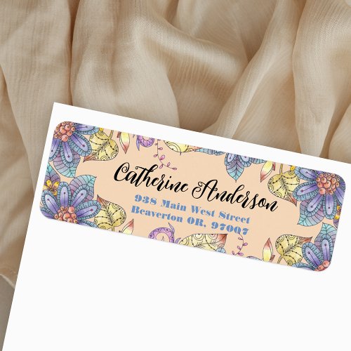 Elegant Purple Yellow Beige Floral Return Address  Label