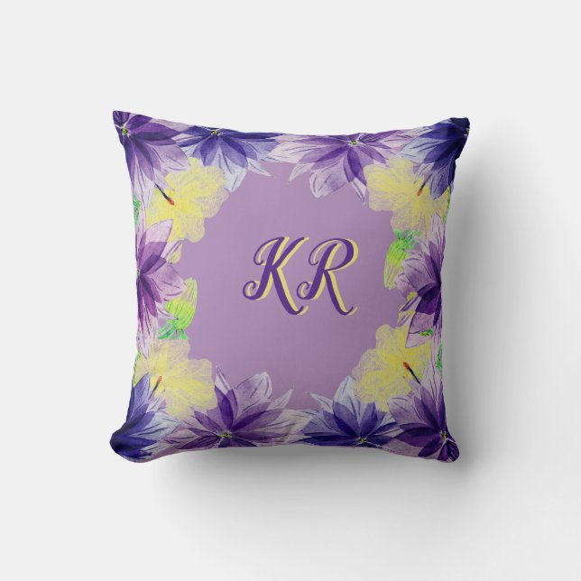Elegant Purple Yellow Floral Tropical Beauty Throw Pillow (Front)