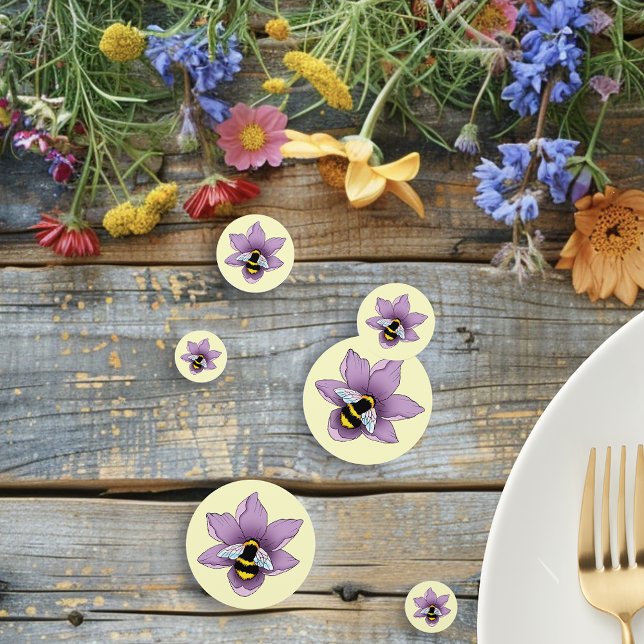 Elegant Purple Yellow Flowers Honeycomb Bee Confetti (Creator Uploaded)