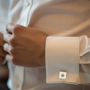 Elegant Purple Yellow Flowers Honeycomb Bee Cufflinks