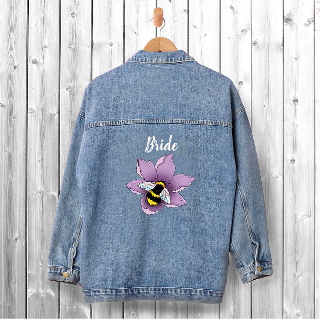 Elegant Purple Yellow Flowers Honeycomb Bee Denim Jacket (Creator Uploaded)