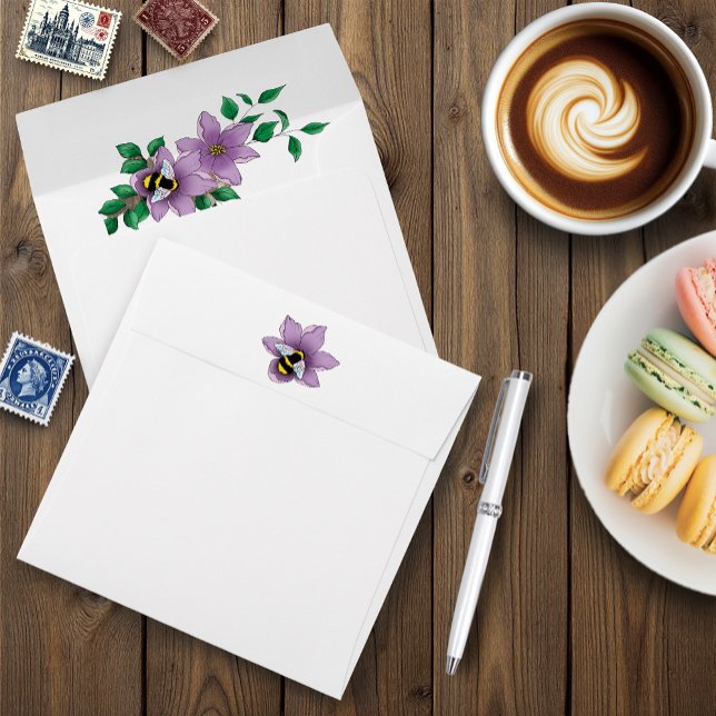 Elegant Purple Yellow Flowers Honeycomb Bee Envelope (Creator Uploaded)