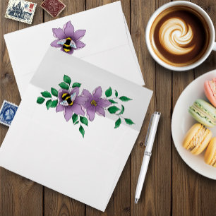 Elegant Purple Yellow Flowers Honeycomb Bee Envelope