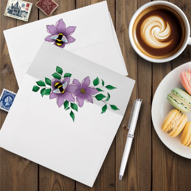 Elegant Purple Yellow Flowers Honeycomb Bee Envelope (Creator Uploaded)