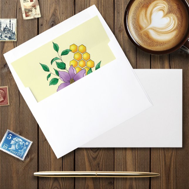Elegant Purple Yellow Flowers Honeycomb Bee Envelope Liner (Creator Uploaded)