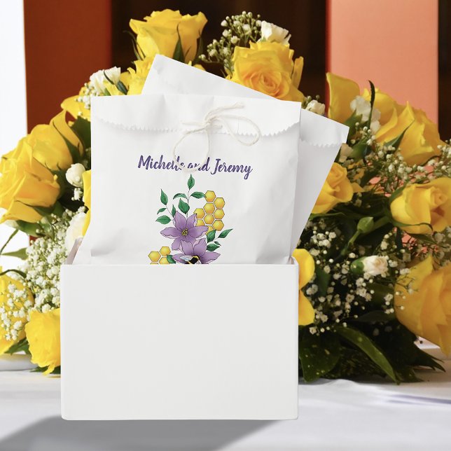 Elegant Purple Yellow Flowers Honeycomb Bee Favor Bag (Creator Uploaded)