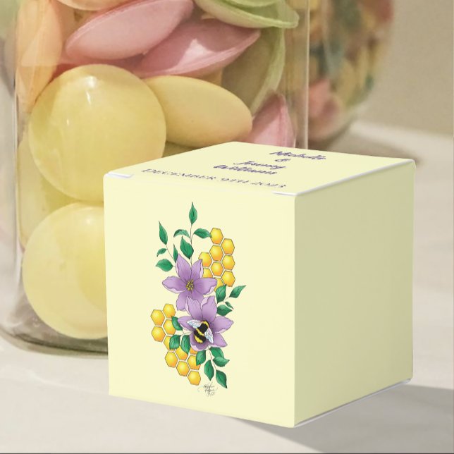 Elegant Purple Yellow Flowers Honeycomb Bee Favor Boxes (Creator Uploaded)