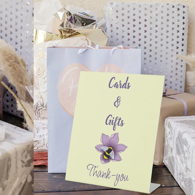 Elegant Purple Yellow Flowers Honeycomb Bee Gifts Pedestal Sign (Creator Uploaded)