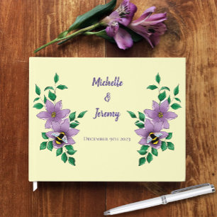 Elegant Purple Yellow Flowers Honeycomb Bee Guest Book