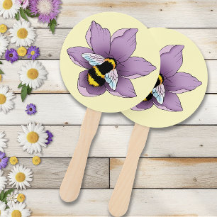 Elegant Purple Yellow Flowers Honeycomb Bee Hand Fan