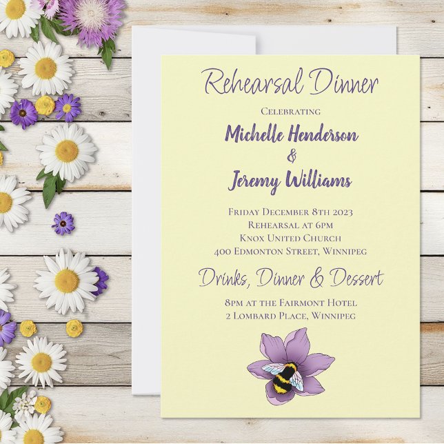 Elegant Purple Yellow Flowers Honeycomb Bee Invitation (Creator Uploaded)