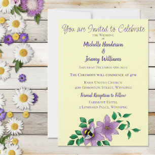 Elegant Purple Yellow Flowers Honeycomb Bee Invitation