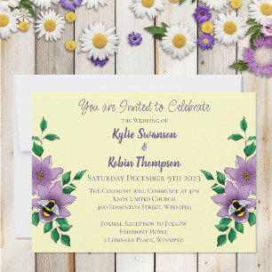 Elegant Purple Yellow Flowers Honeycomb Bee Invitation