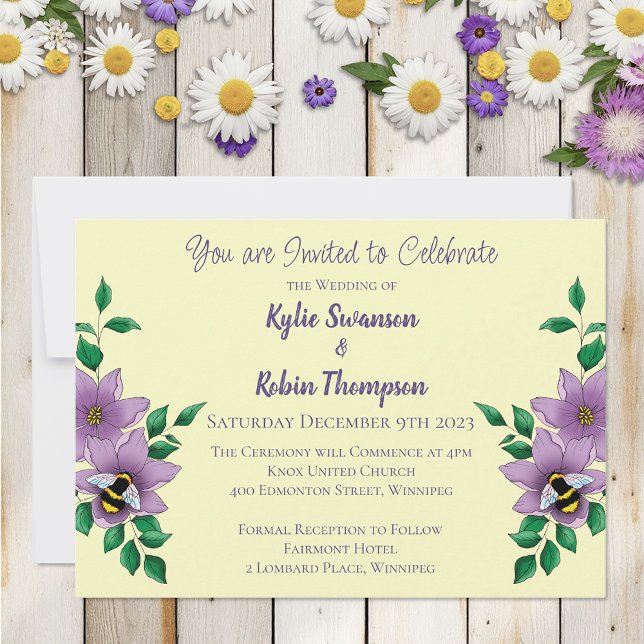Elegant Purple Yellow Flowers Honeycomb Bee Invitation (Creator Uploaded)