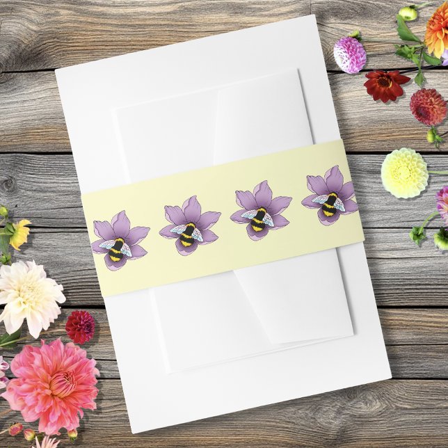 Elegant Purple Yellow Flowers Honeycomb Bee Invitation Belly Band (Creator Uploaded)